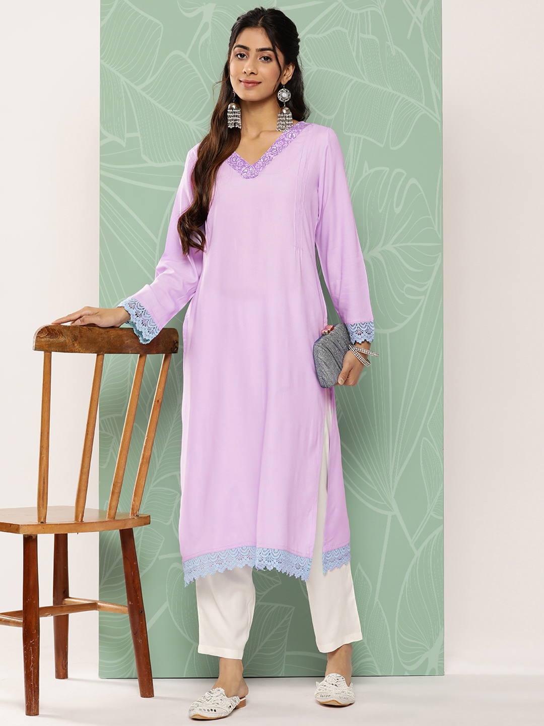 

HERE&NOW Lace Detailed Kurta, Lavender