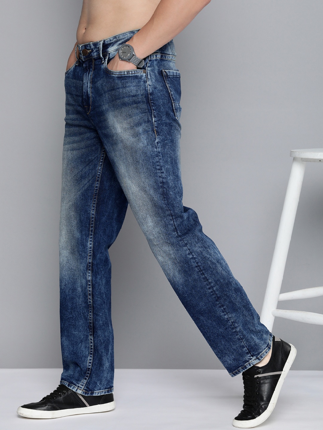 

HERE&NOW Men Heavy Fade Stretchable Jeans, Blue