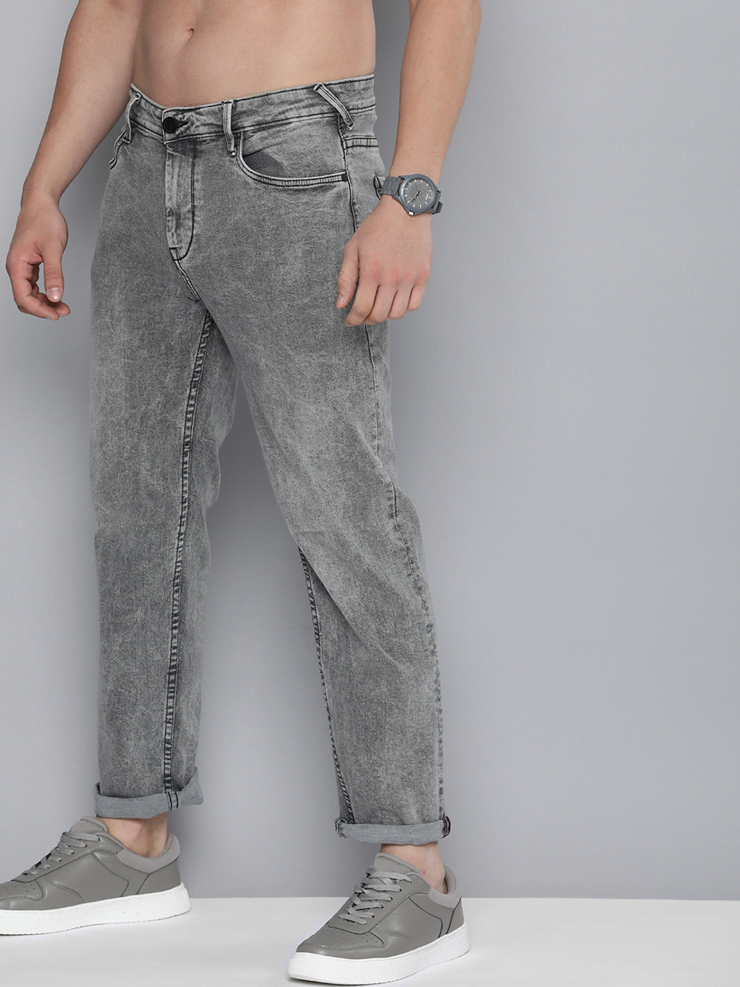 

HERE&NOW Men Light Fade Stretchable Jeans, Grey