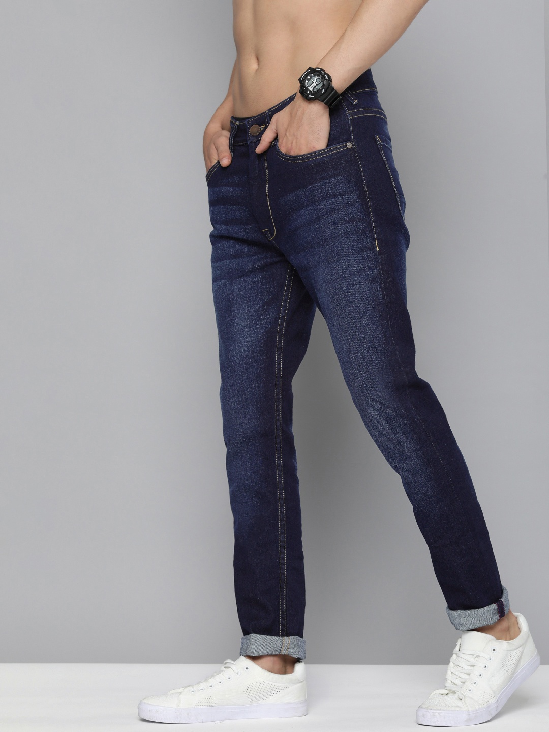 

HERE&NOW Men Skinny Fit Light Fade Stretchable Jeans, Blue