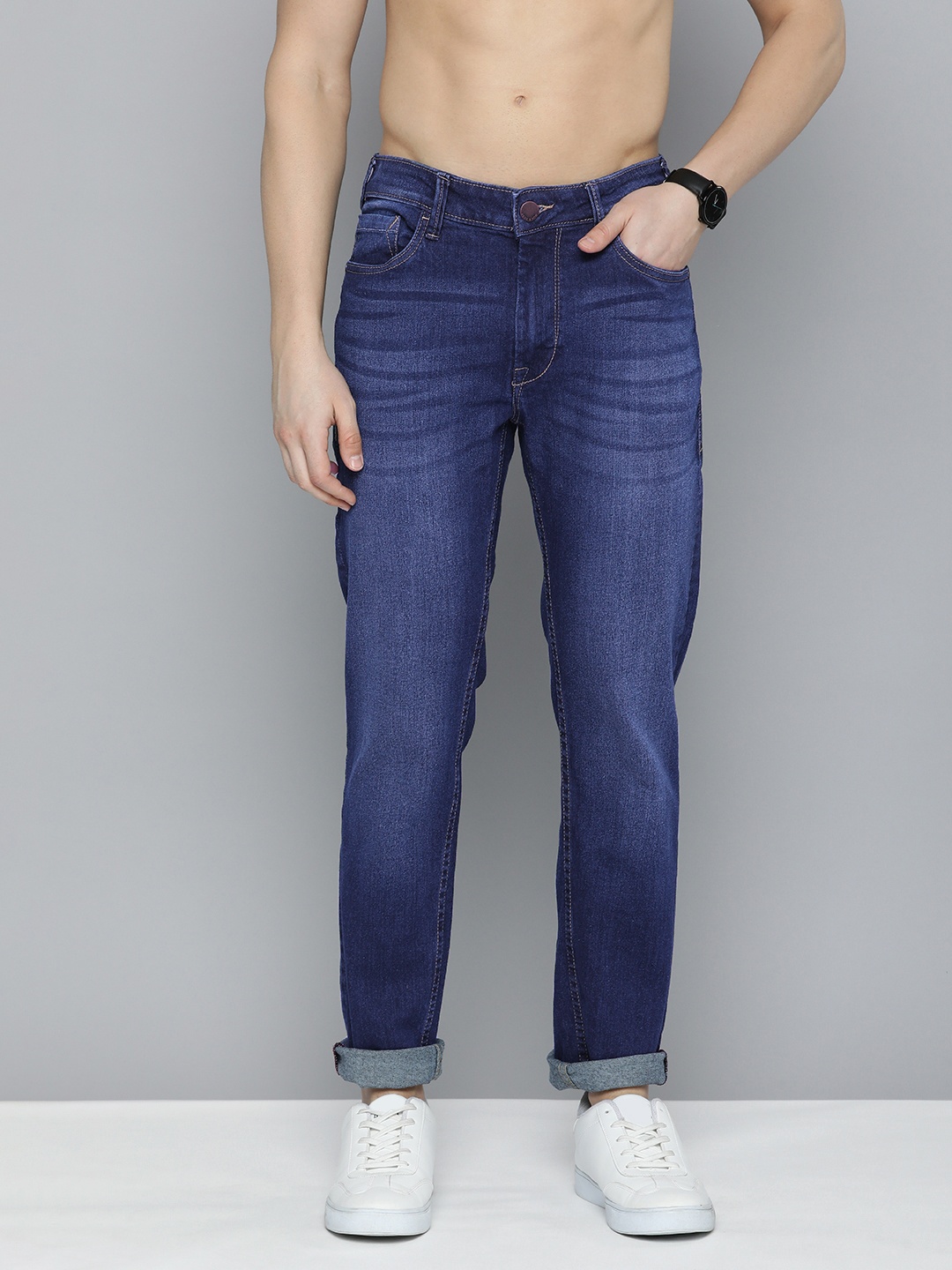 

HERE&NOW Men Mid Rise Slim Fit Light Fade Stretchable Jeans, Blue