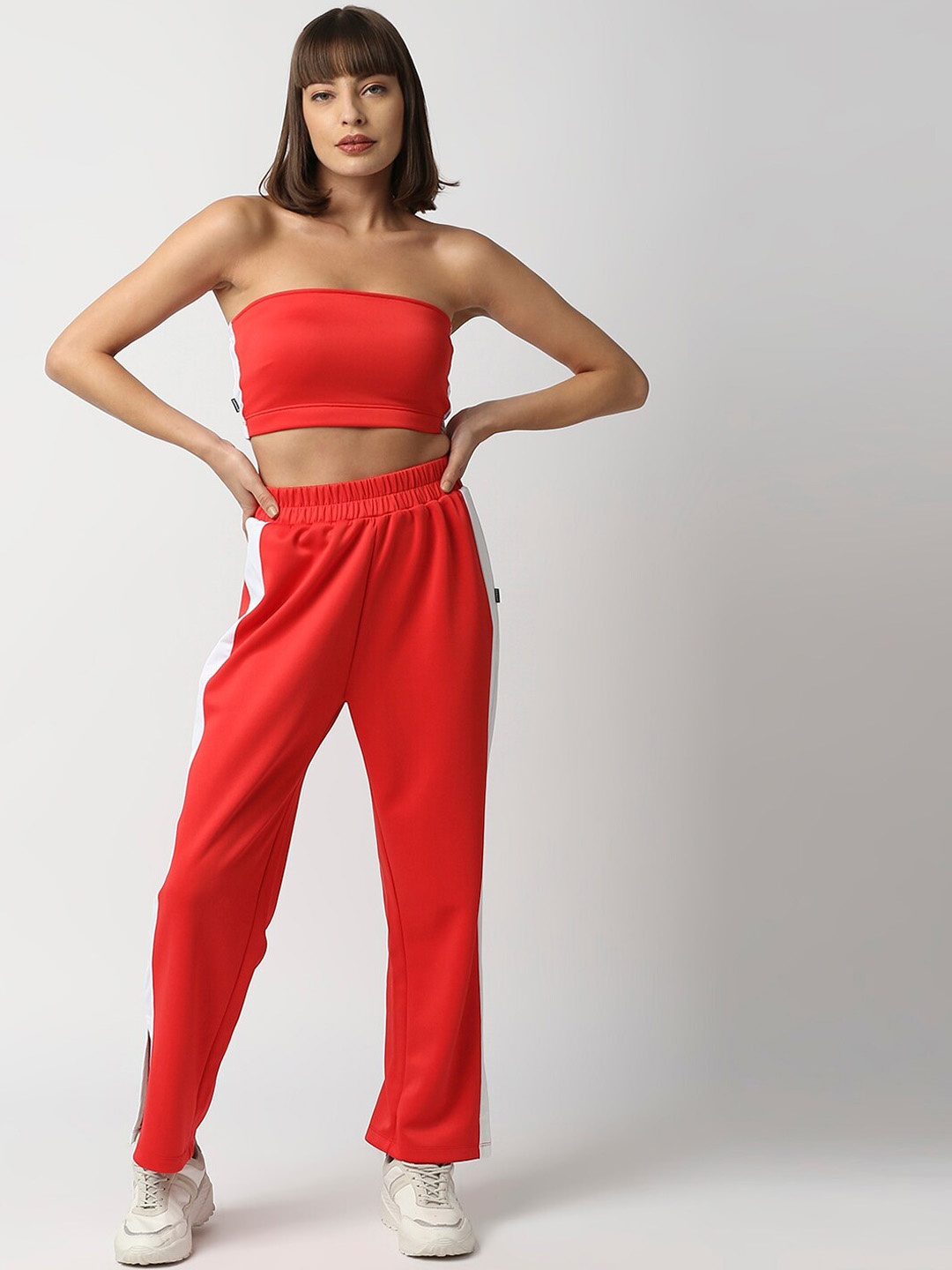 

Disrupt Women Wide Leg Slit Pants With Tube Top Co-ord set, Red