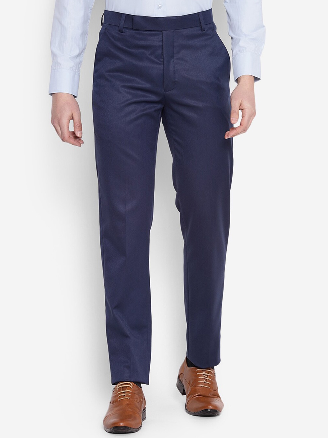 JUMP USA Men Relaxed Mid Rise Formal Trousers, Blue