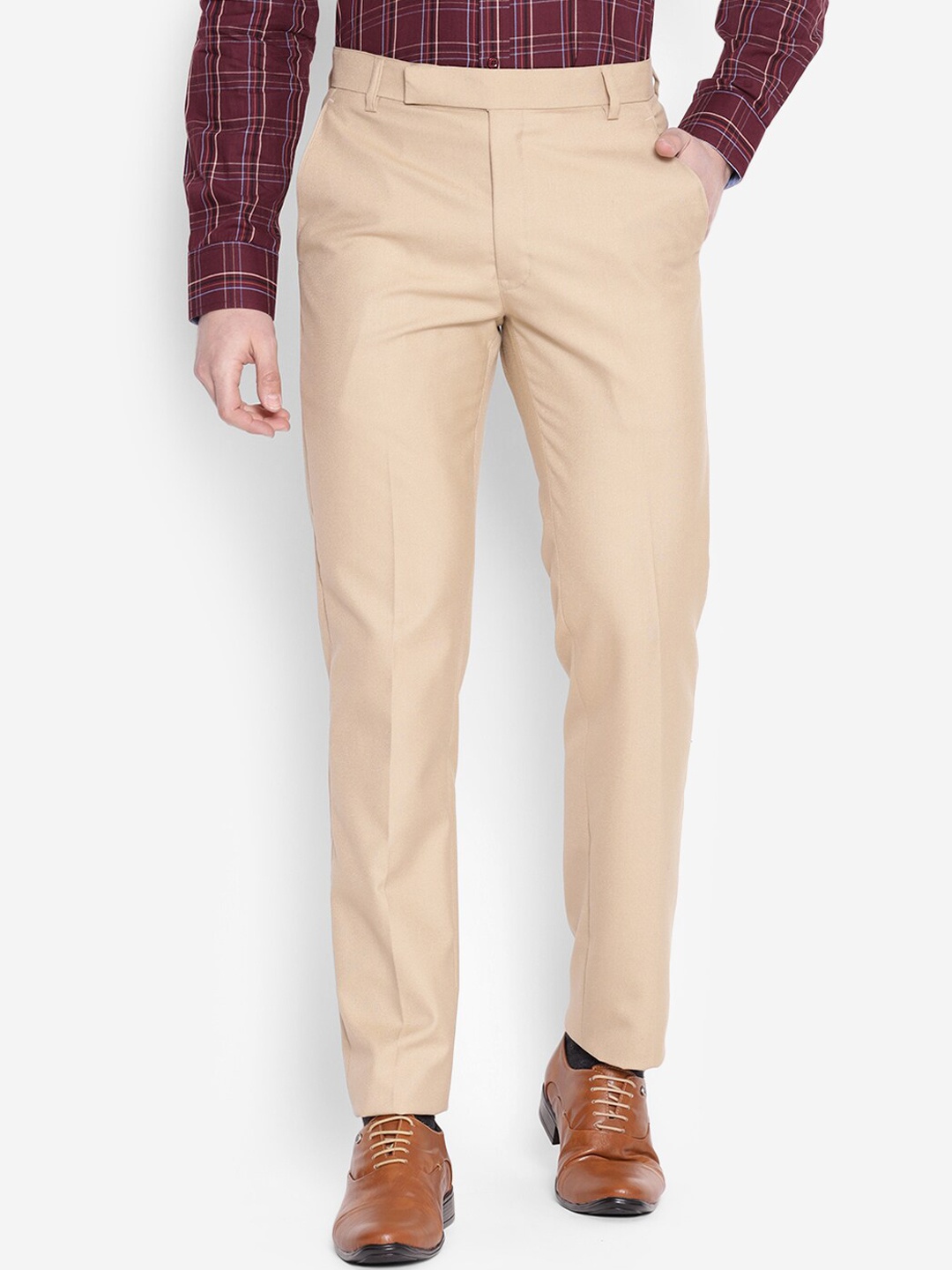

JUMP USA Men Relaxed Mid Rise Formal Trousers, Tan