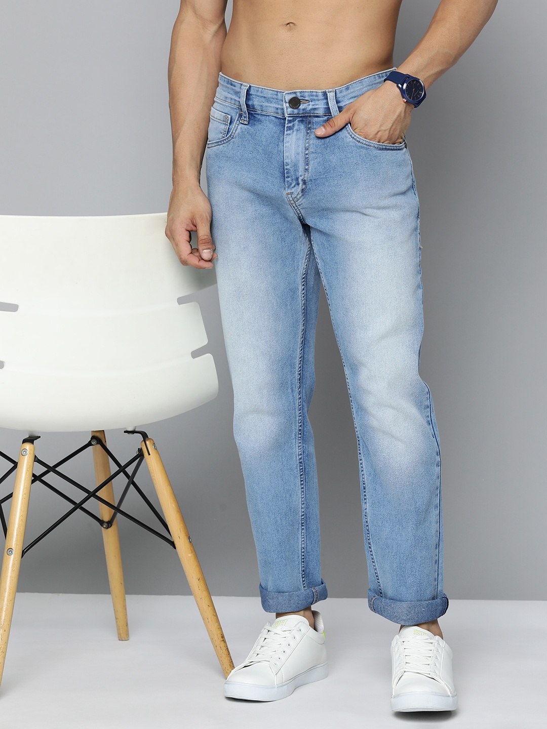 

HERE&NOW Men Slim Fit Heavy Fade Jeans, Blue