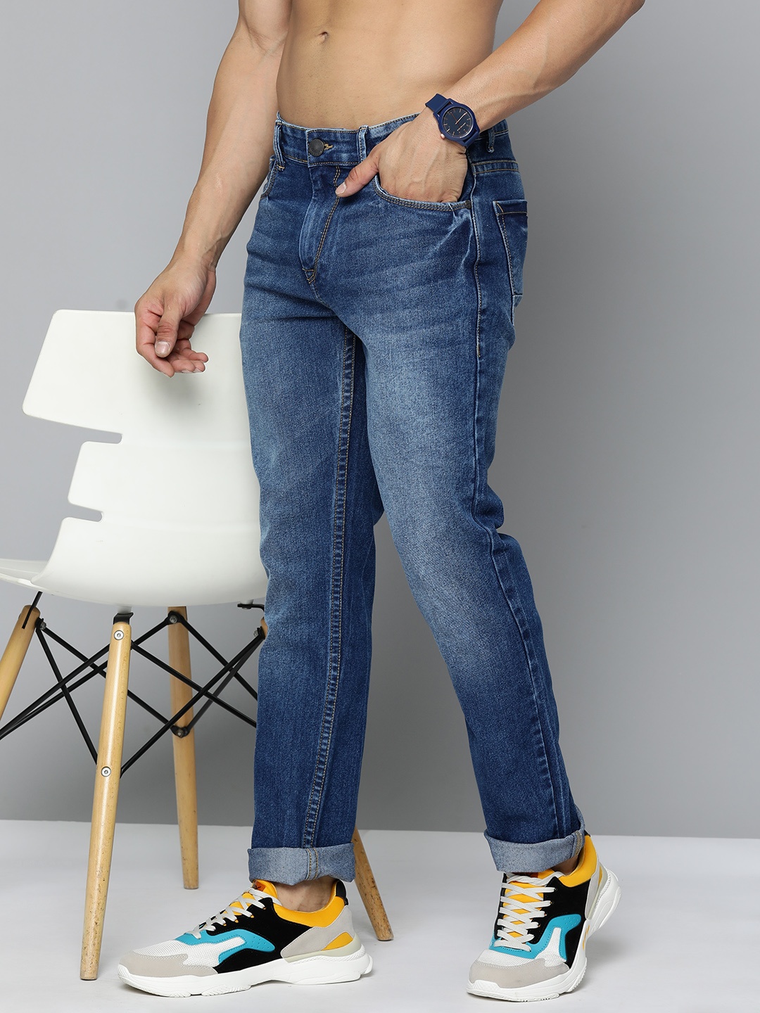 

HERE&NOW Men Slim Fit Faded Jeans, Navy blue