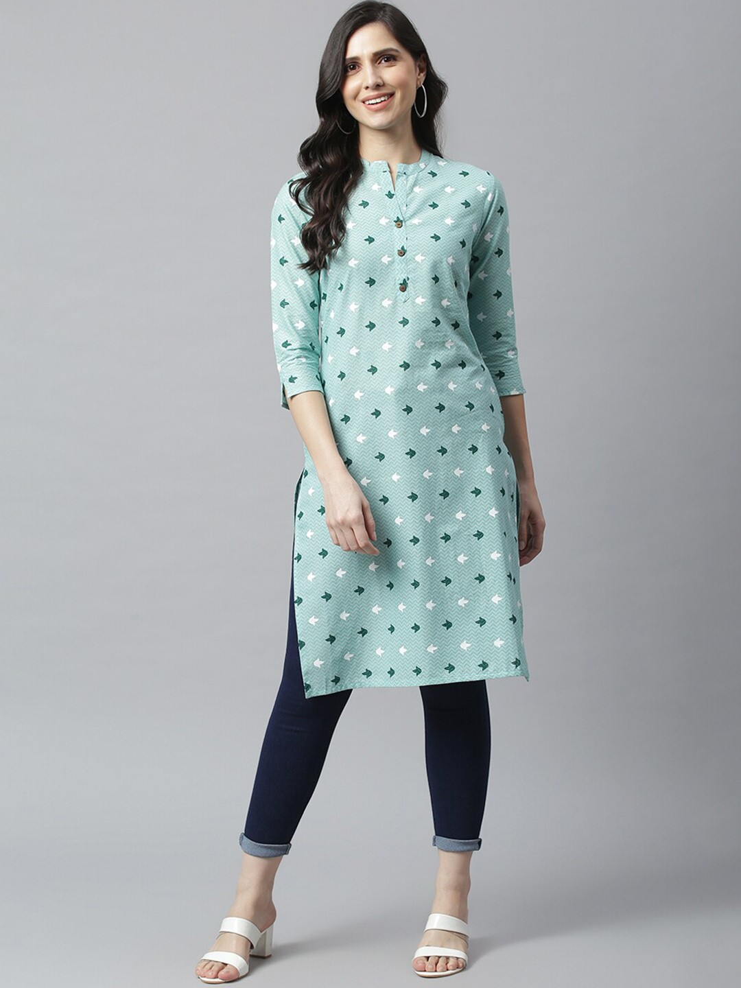 

METRO-FASHION Women Floral Printed Cotton Kurta, Green