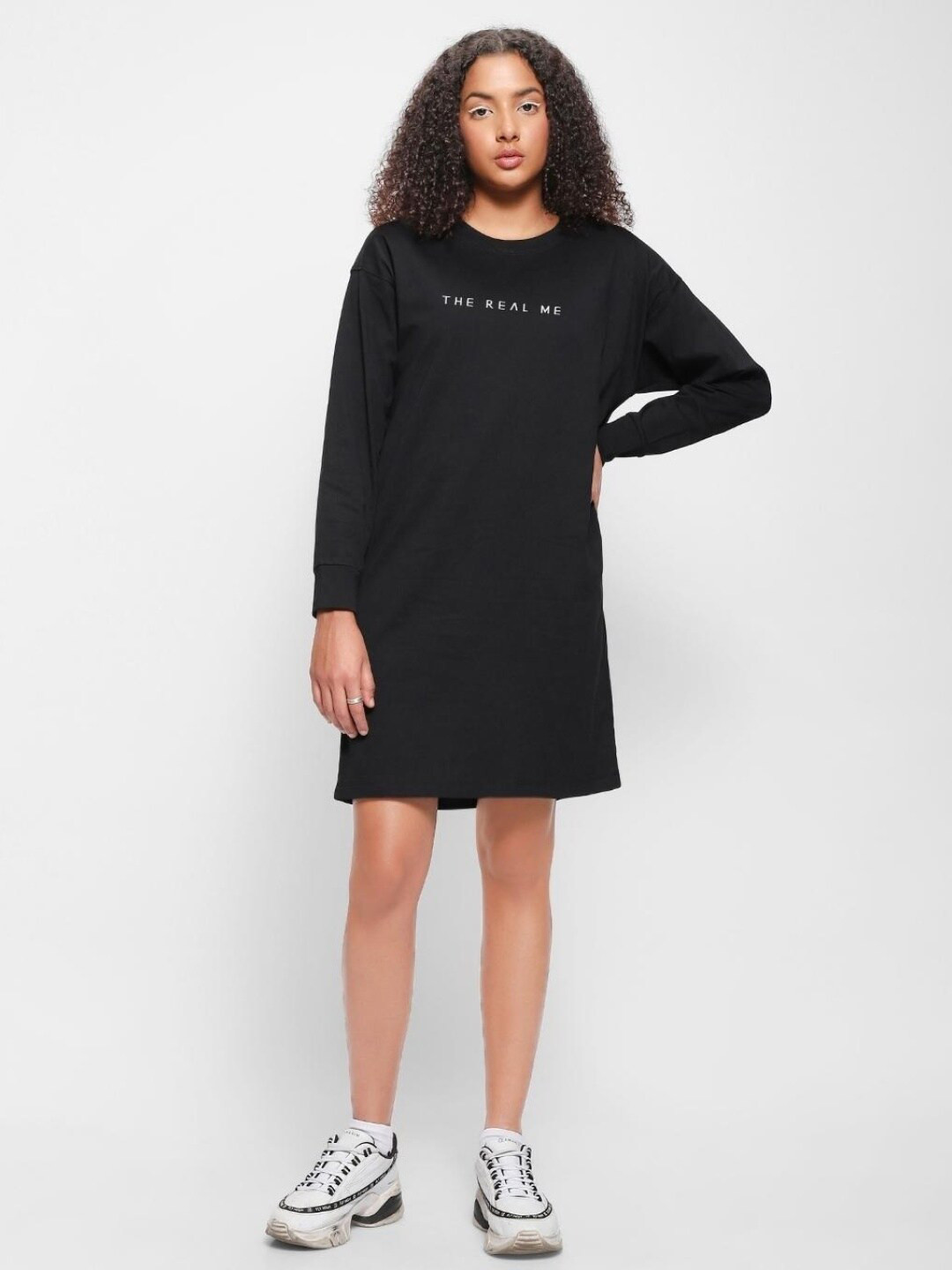 

Bewakoof Printed T-shirt Cotton Dress, Black