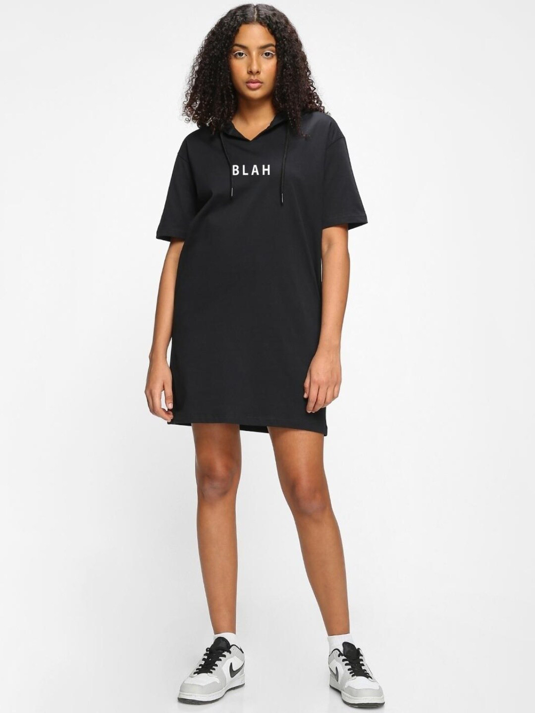 

Bewakoof Printed T-shirt Mini Cotton Dress, Black