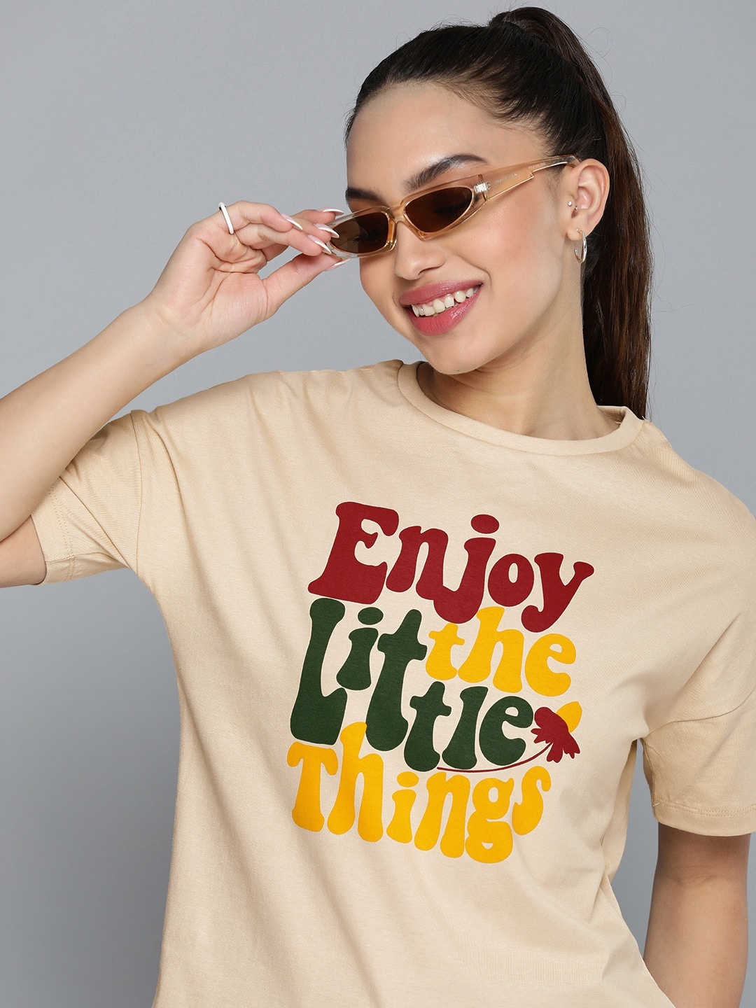 

HERE&NOW Typography Printed Pure Cotton T-shirt, Beige