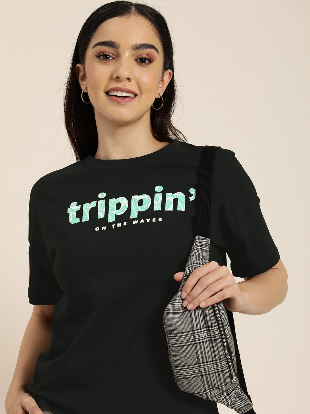 

HERE&NOW Graphic Typography Printed Pure Cotton T-shirt, Black