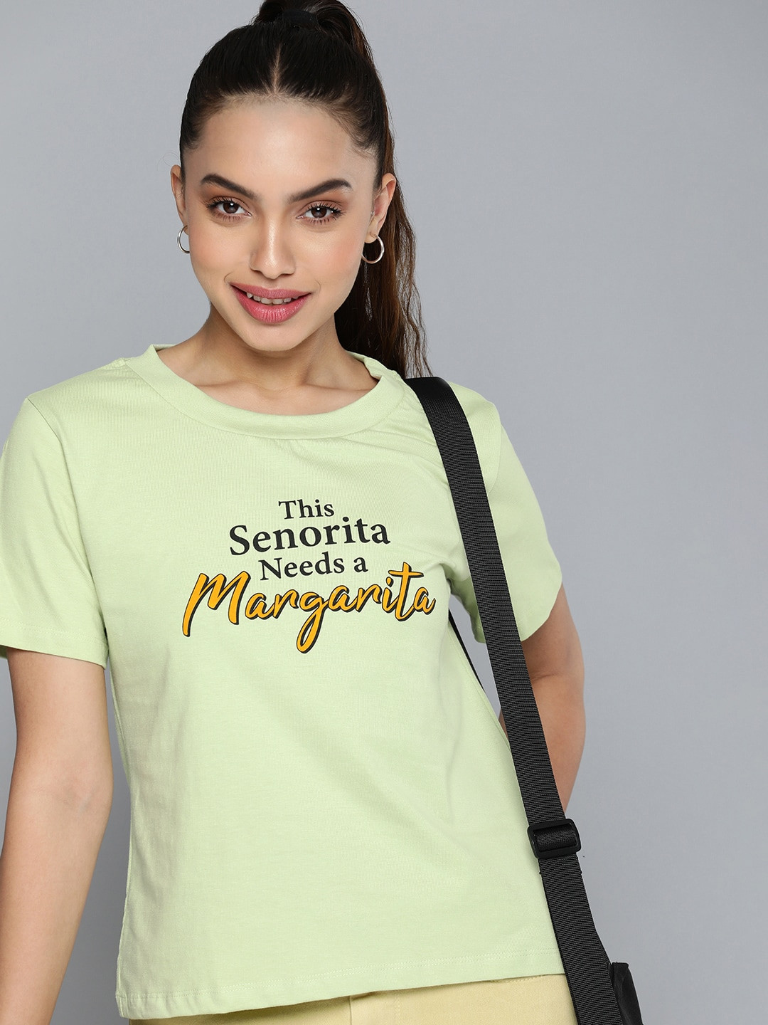 

HERE&NOW Typography Printed Pure Cotton T-shirt, Green