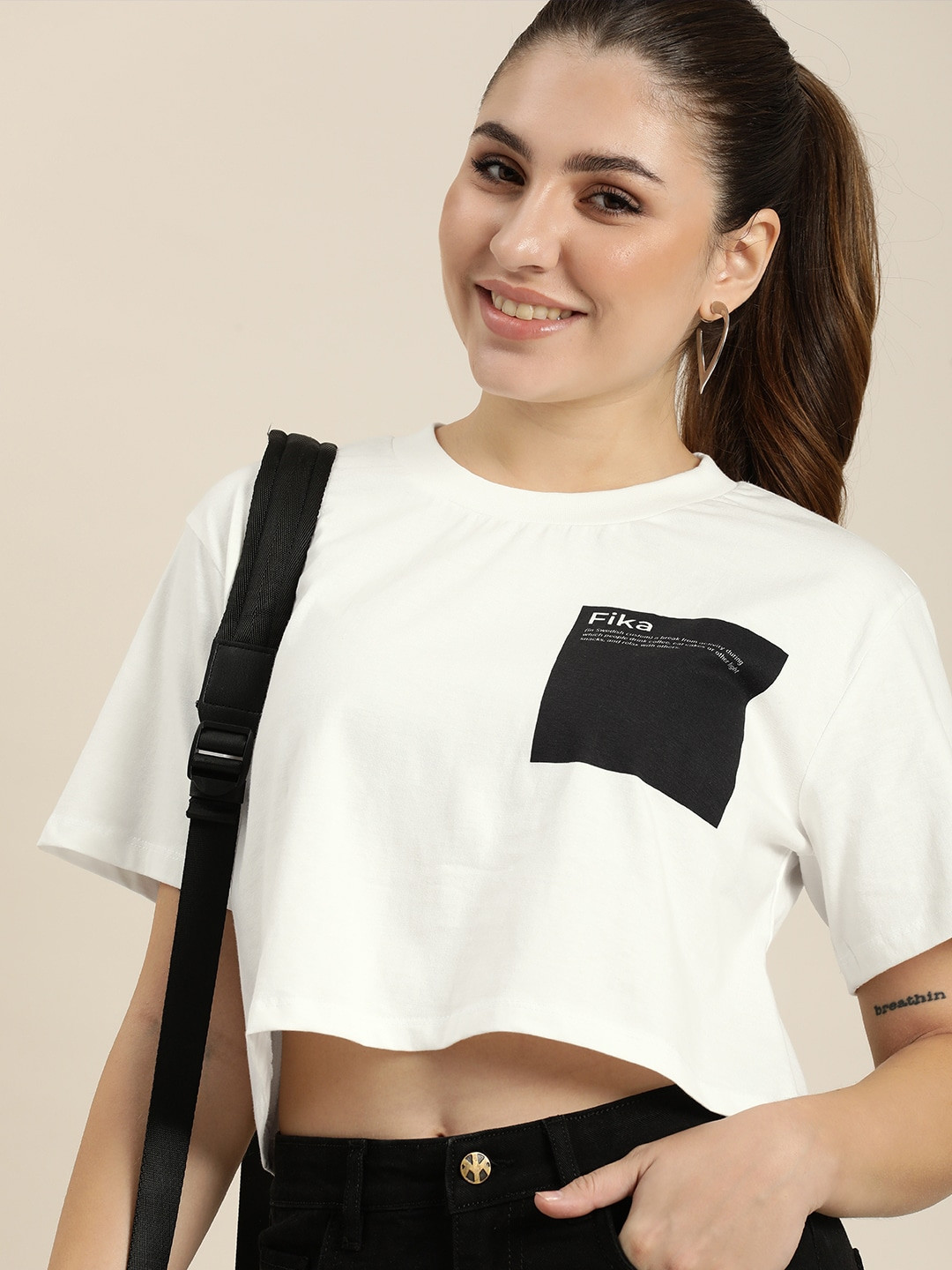 

HERE&NOW Typography Printed Pure Cotton T-shirt, White