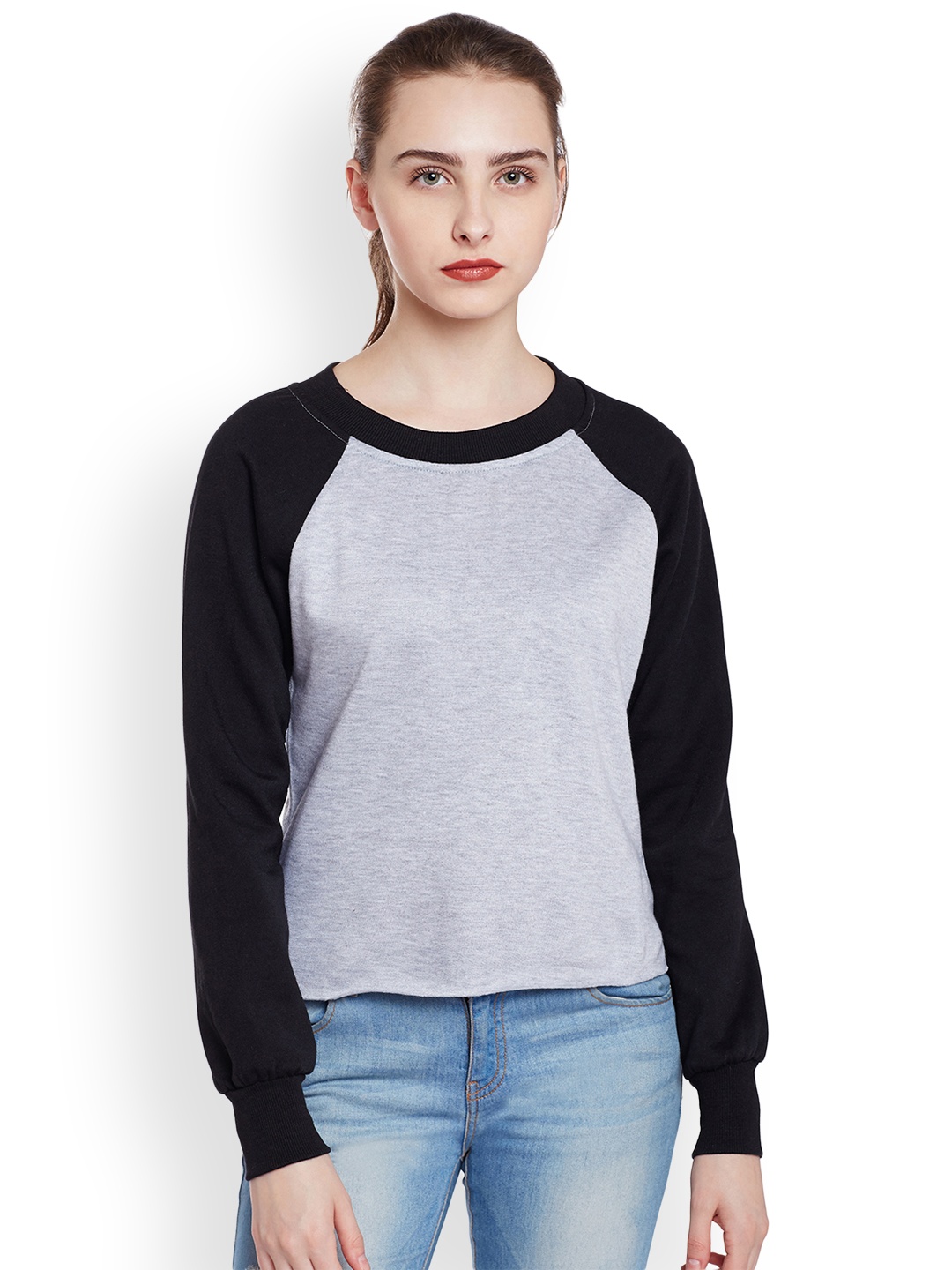 

Belle Fille Women Grey & Black Solid Sweatshirt