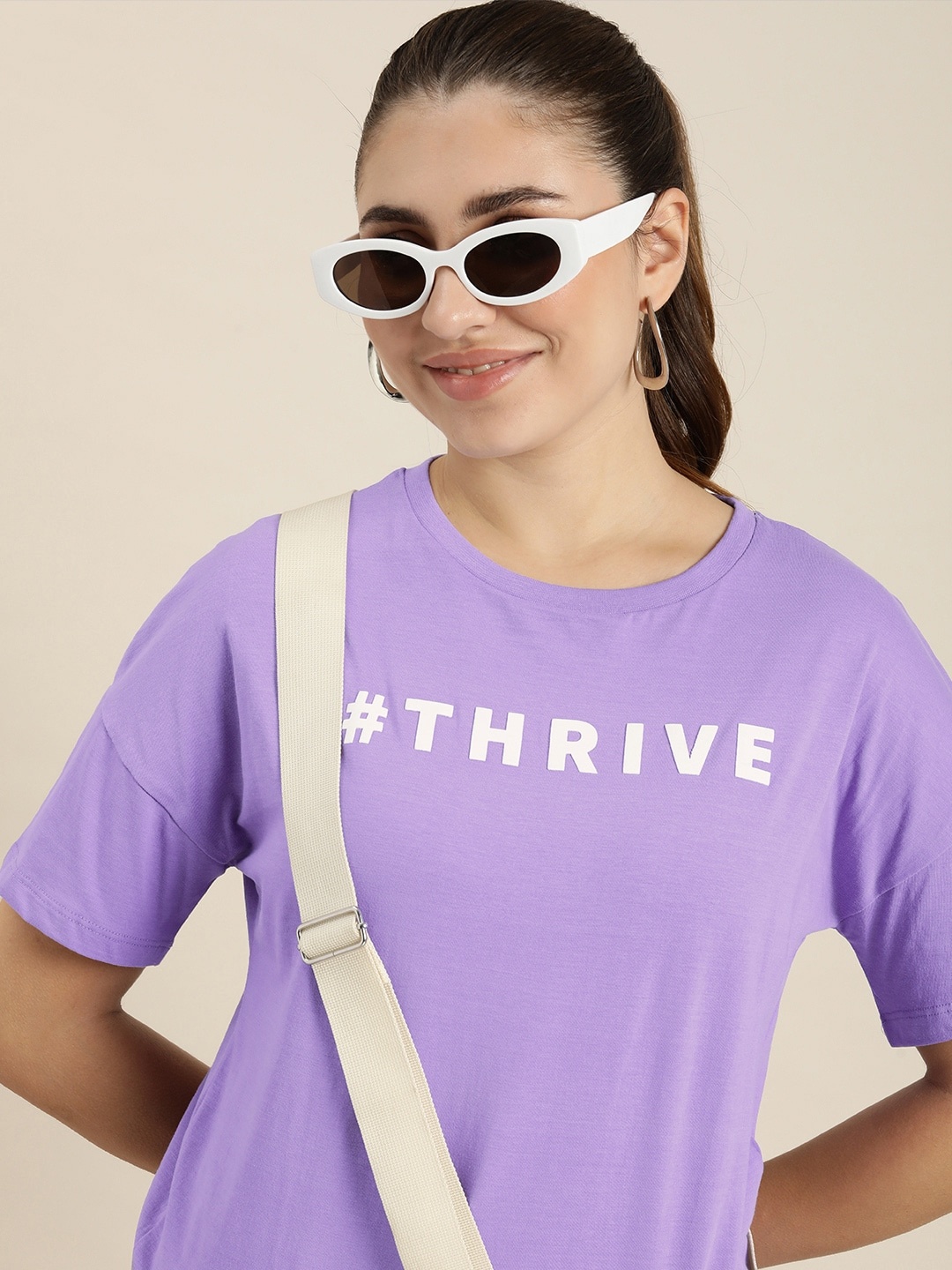 

HERE&NOW Typography Printed Pure Cotton T-shirt, Lavender