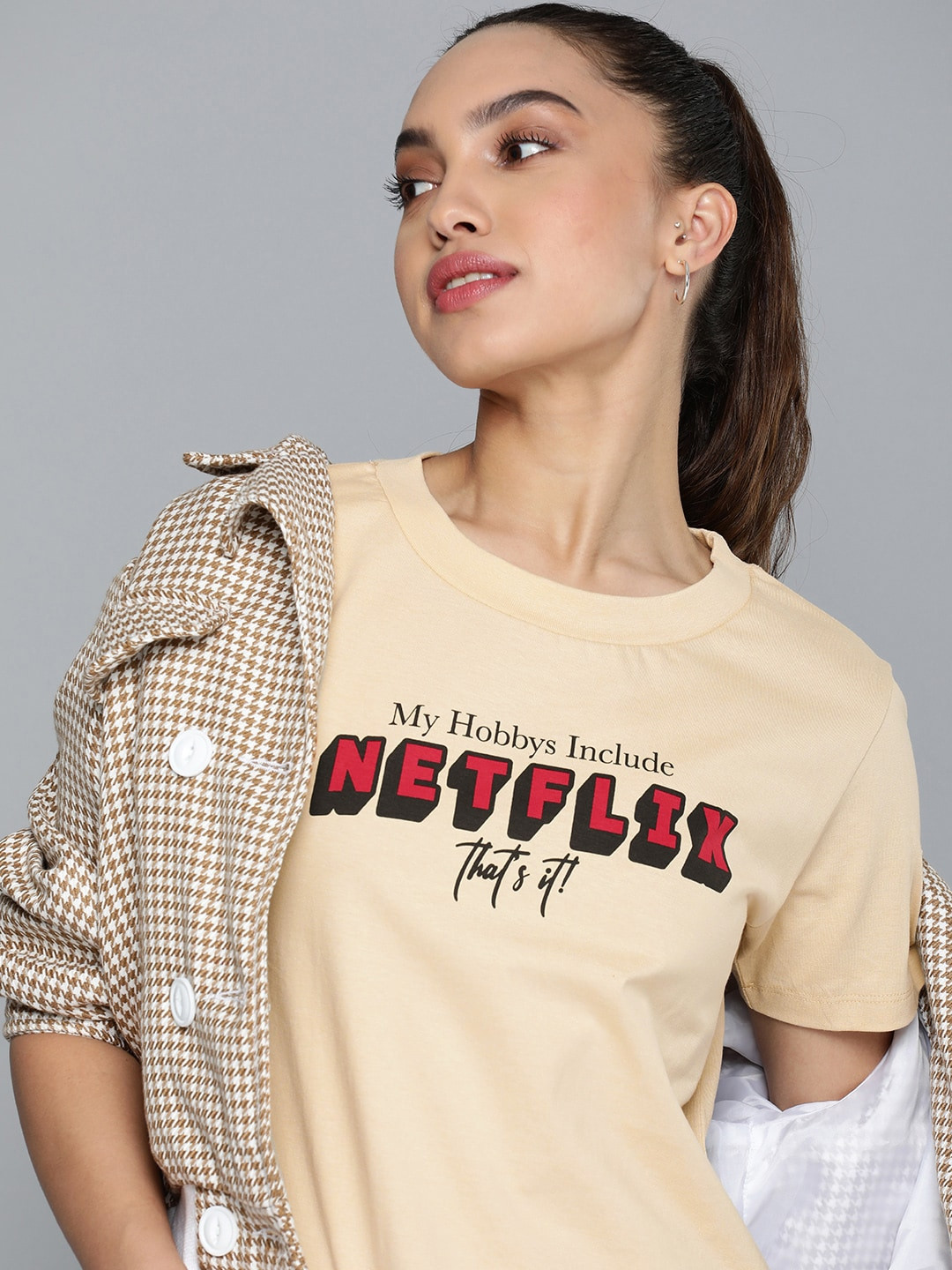 

HERE&NOW Typography Printed Pure Cotton T-shirt, Beige