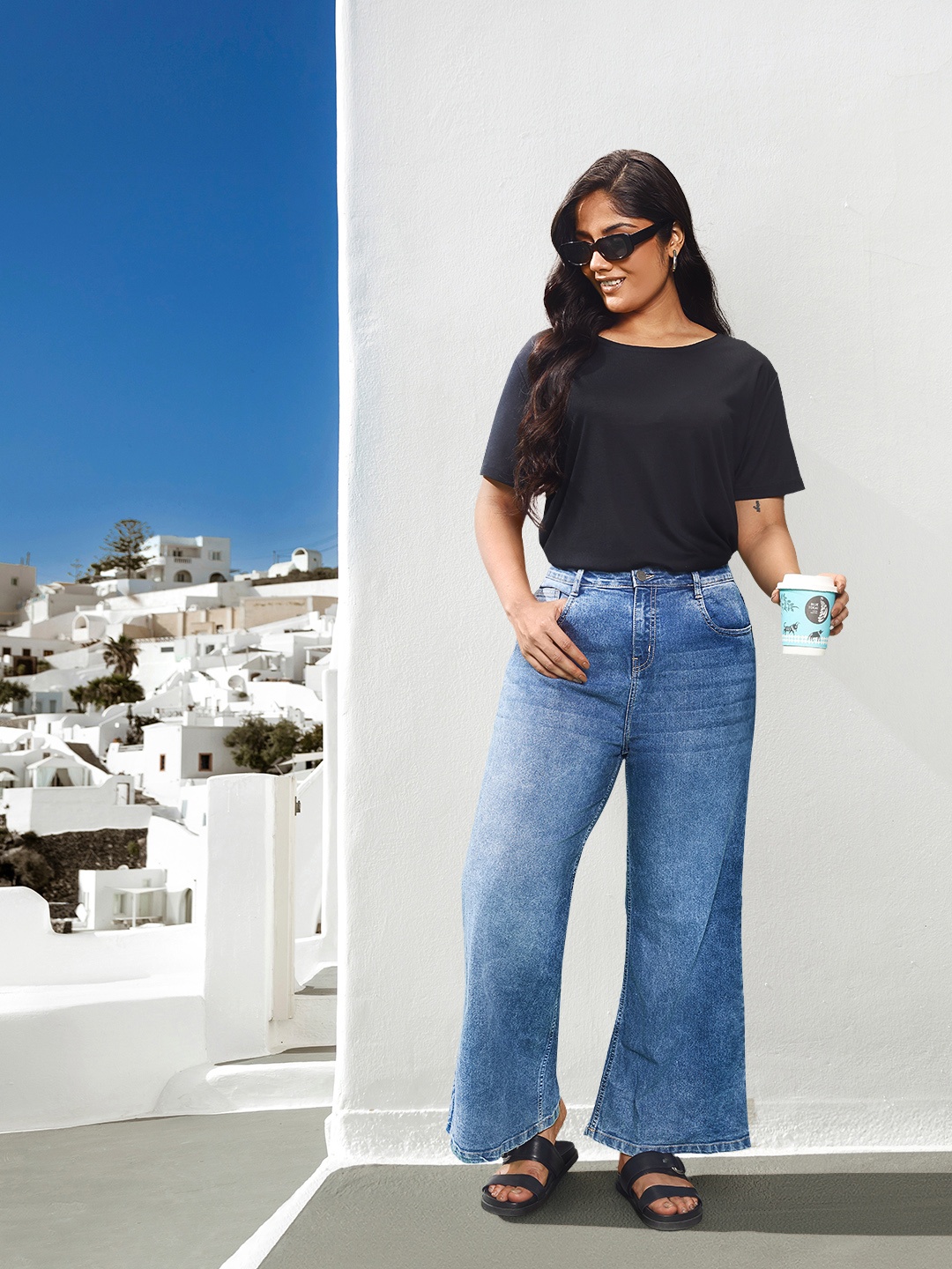 

Sztori Plus Size Women Wide Leg Stretchable Jeans, Blue