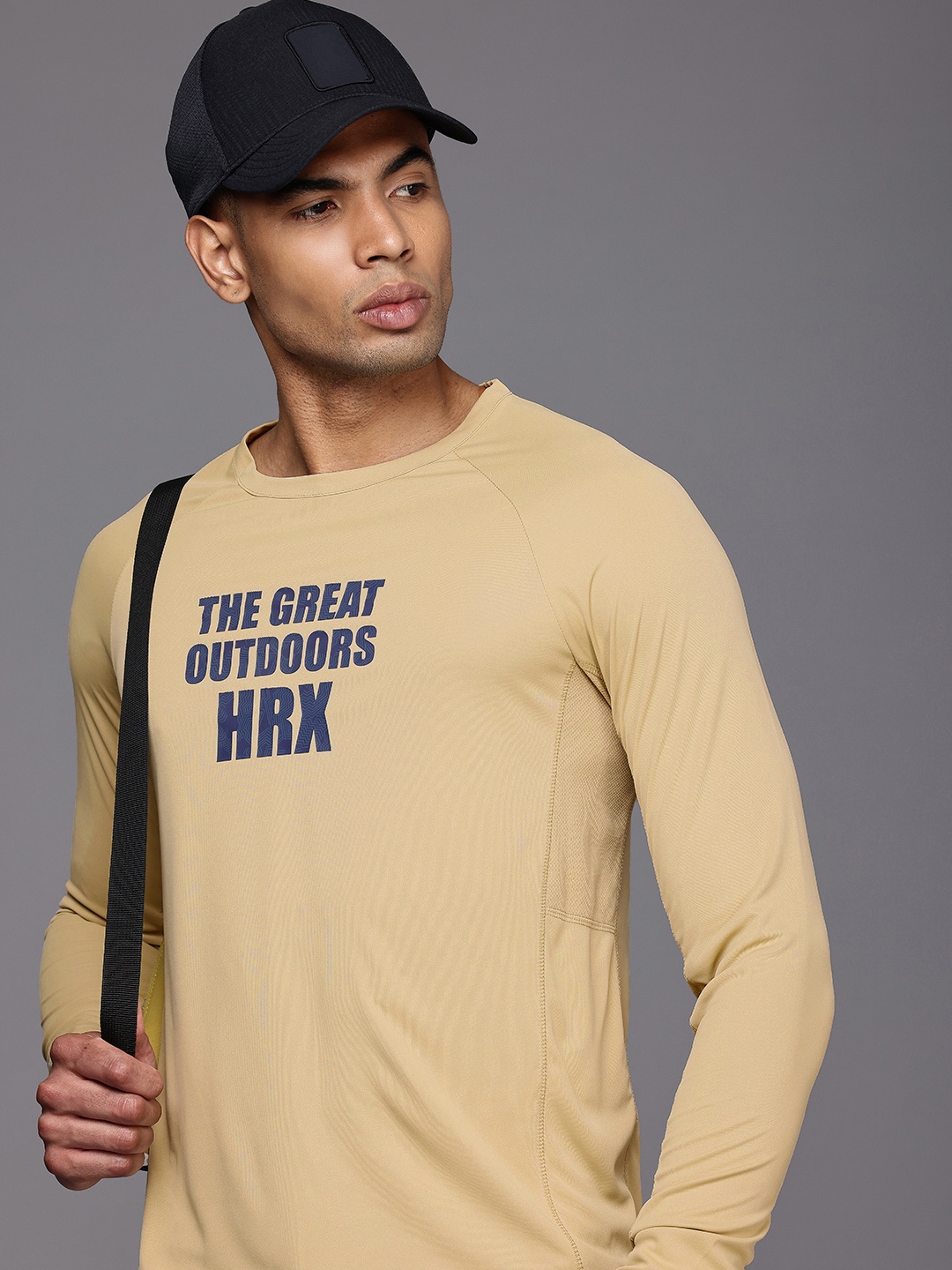 

HRX by Hrithik Roshan Men Brand Logo Printed Rapid-Dry T-shirt, Khaki