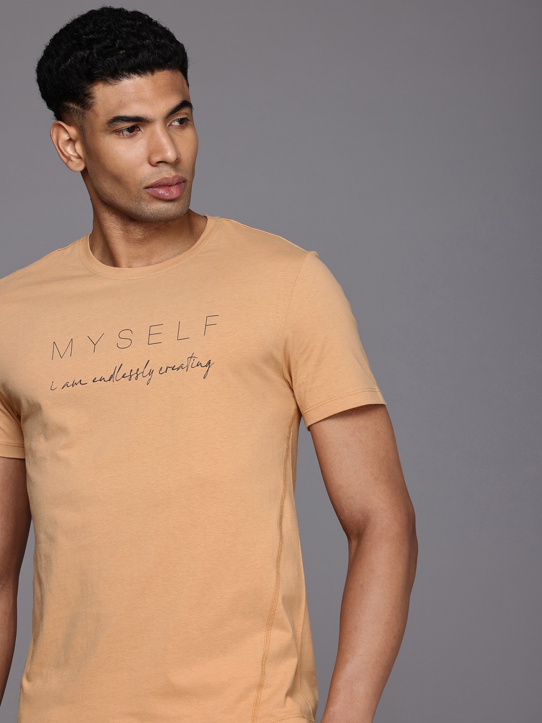 

HRX by Hrithik Roshan Typography Printed Pure Cotton Yoga T-shirt, Beige