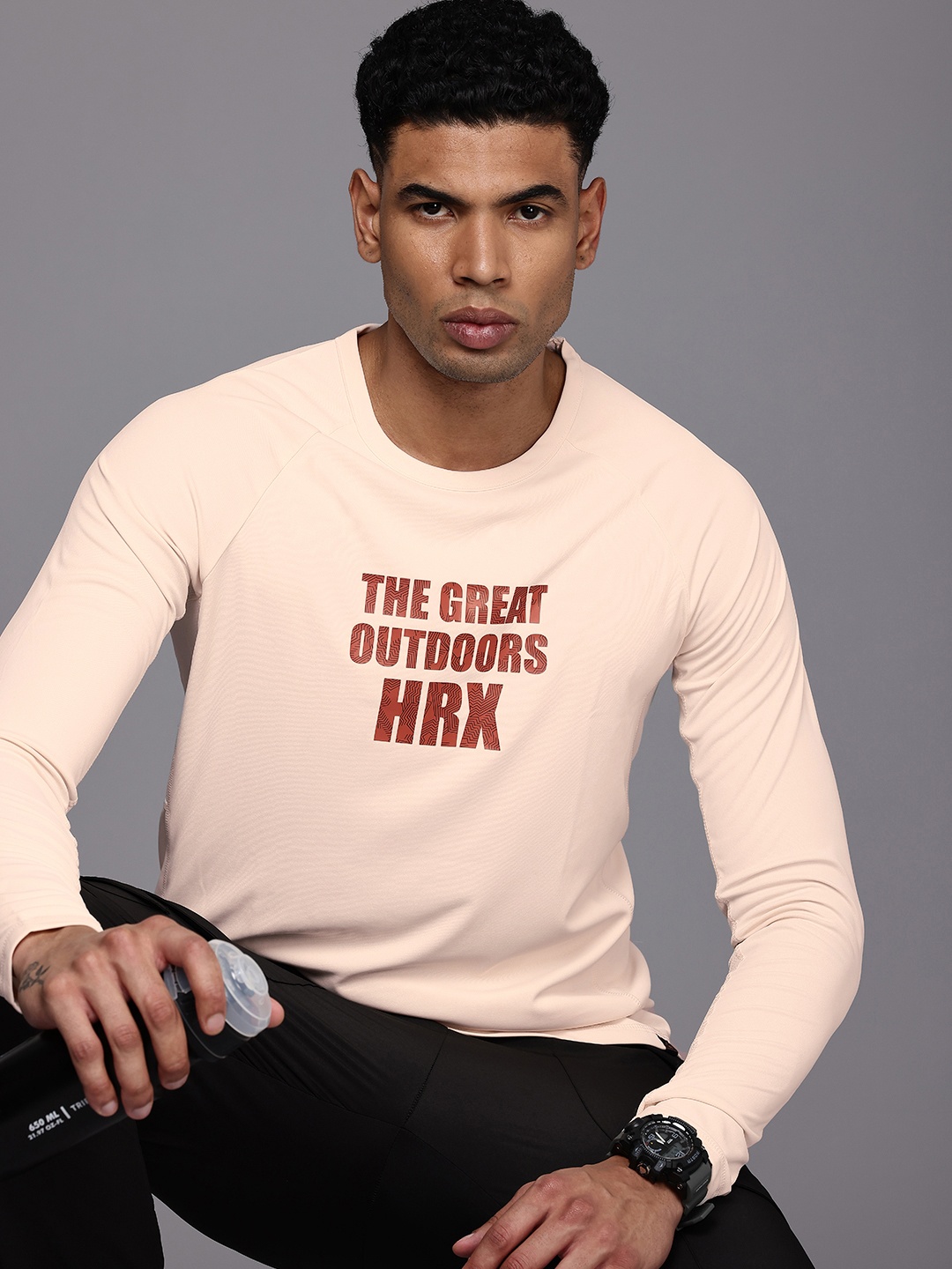 

HRX by Hrithik Roshan Men Typography Printed Rapid-Dry T-shirt, Peach