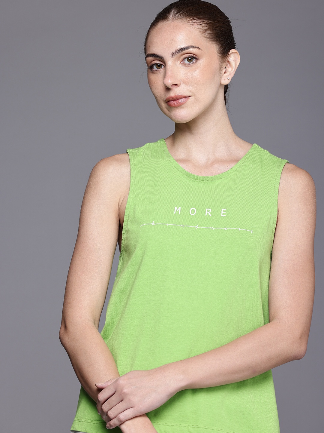 

HRX by Hrithik Roshan Printed Pure Cotton Styled Back Yoga Top, Green