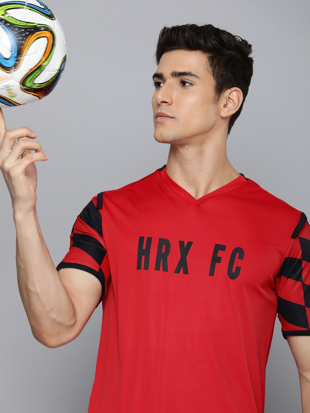 

HRX by Hrithik Roshan Men Rapid Dry Typography Printed V-Neck Football T-shirt, Red