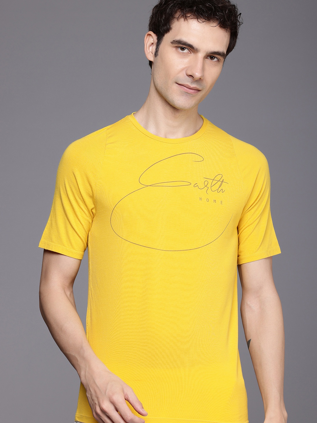 

HRX by Hrithik Roshan Men Typography Printed Yoga Rapid-Dry T-shirt, Yellow