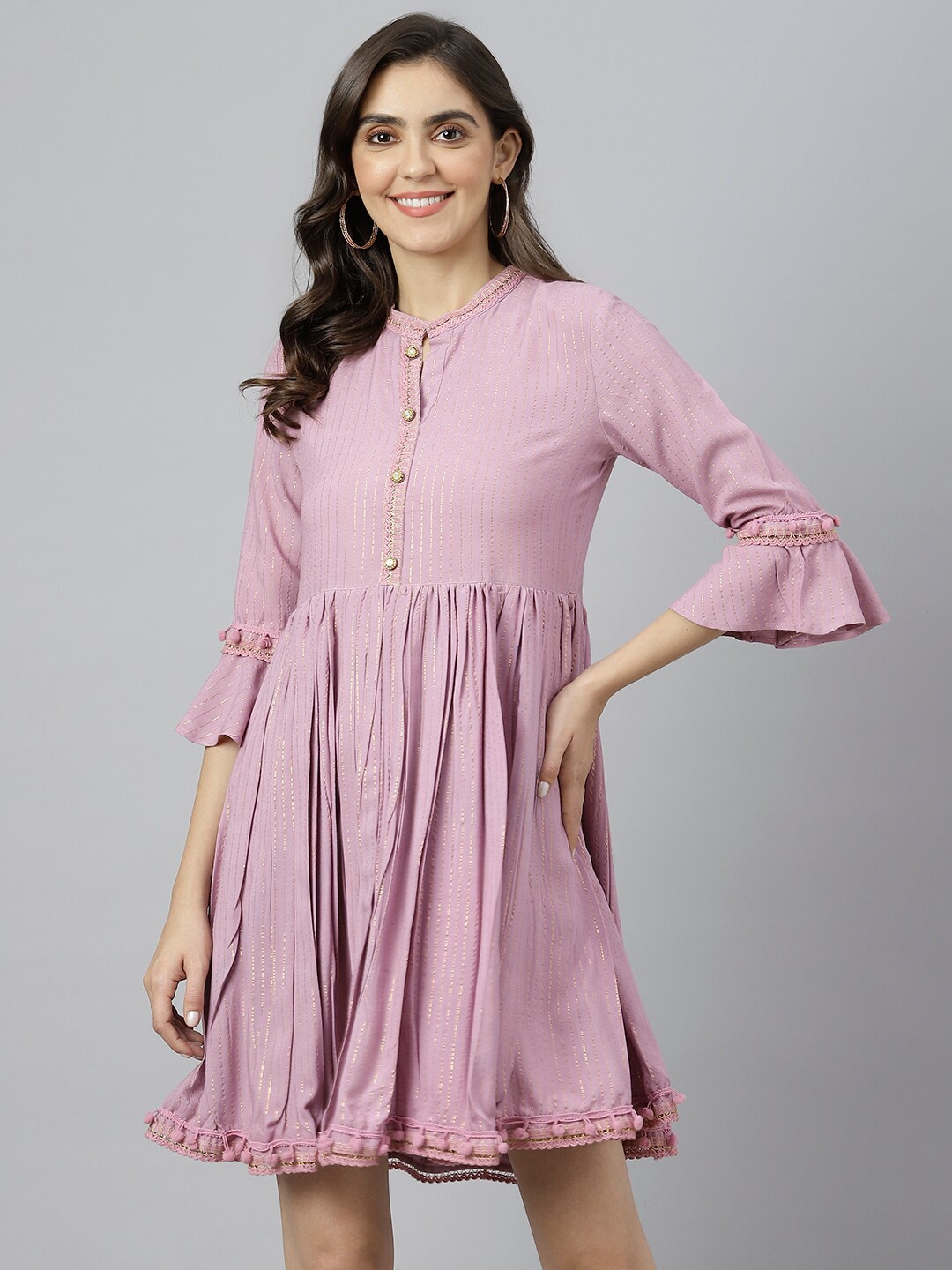 

KALINI Bell sleeve Fit & Flare Cotton Dress, Pink