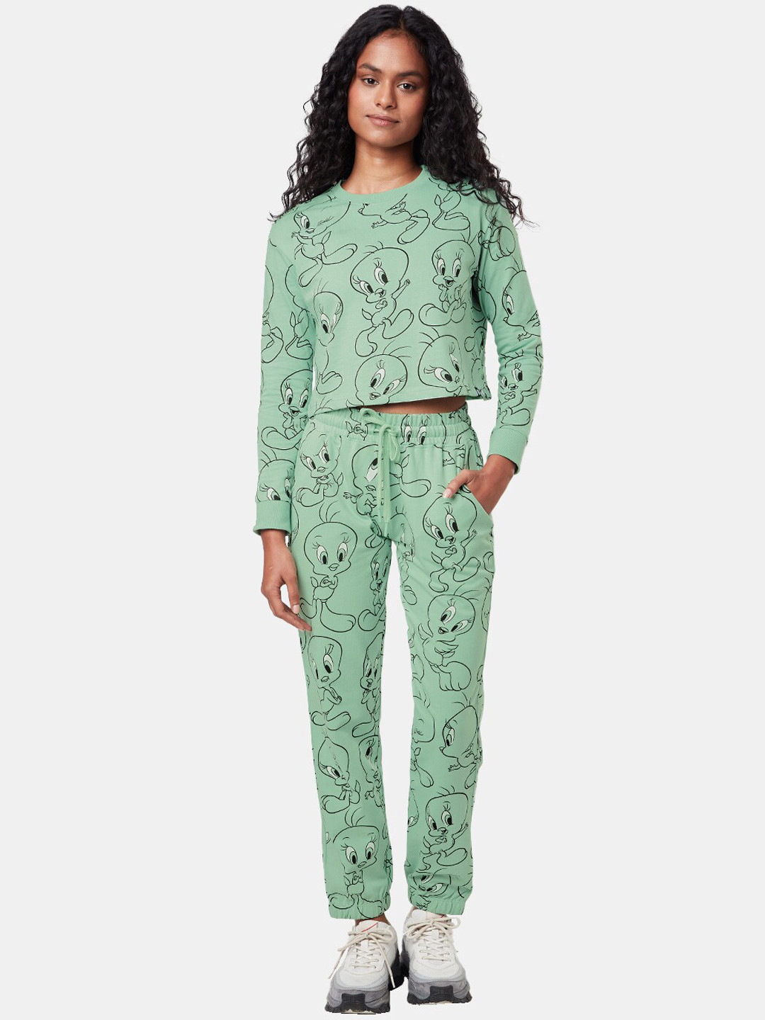 

The Souled Store Women Tweety Printed Pure Cotton Co-Ords, Green