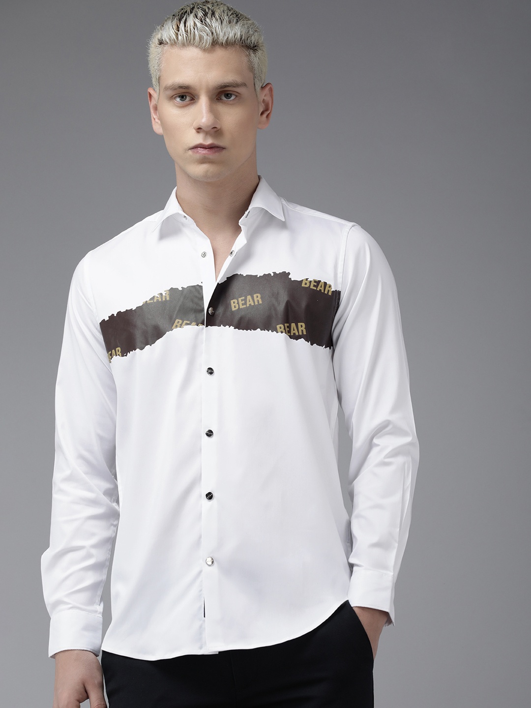 

THE BEAR HOUSE Slim Fit Printed Casual Shirt, White