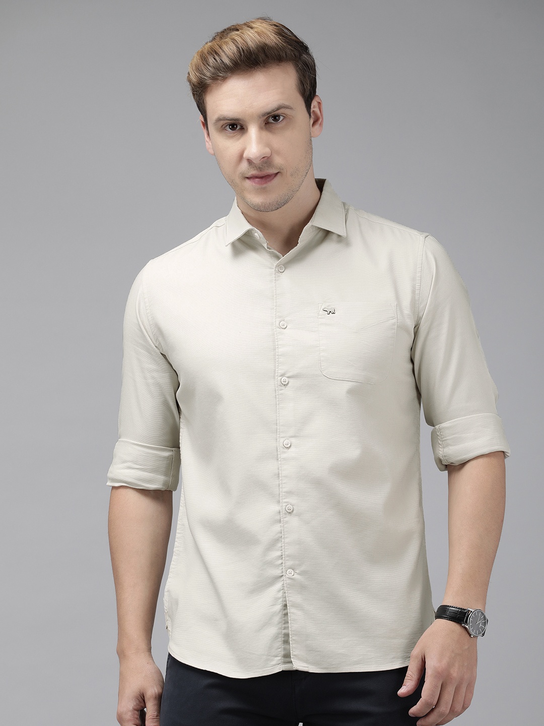

THE BEAR HOUSE Men Beige Slim Fit Casual Shirt