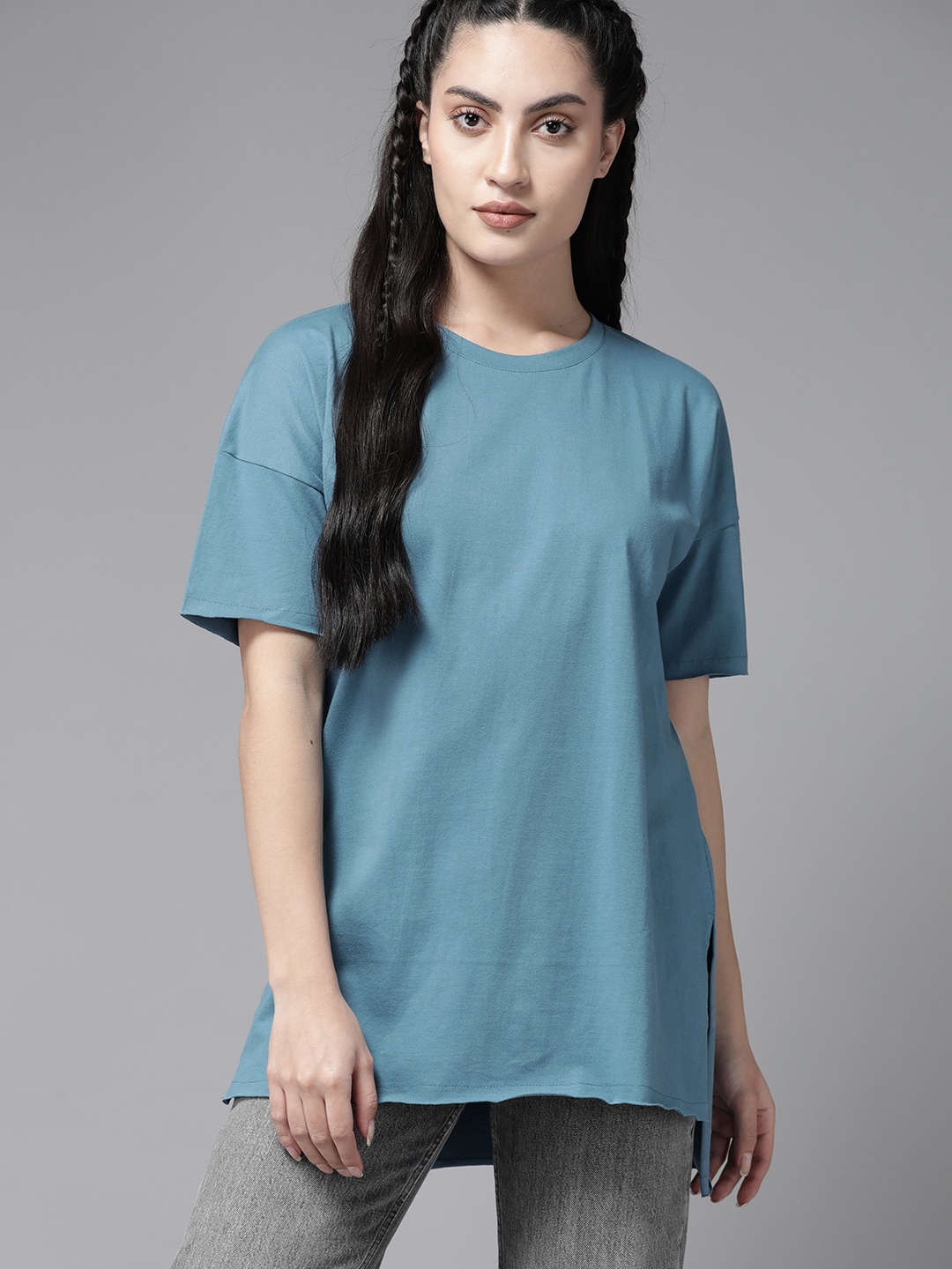 

Roadster Drop-Shoulder Sleeves Pure Cotton T-shirt, Blue