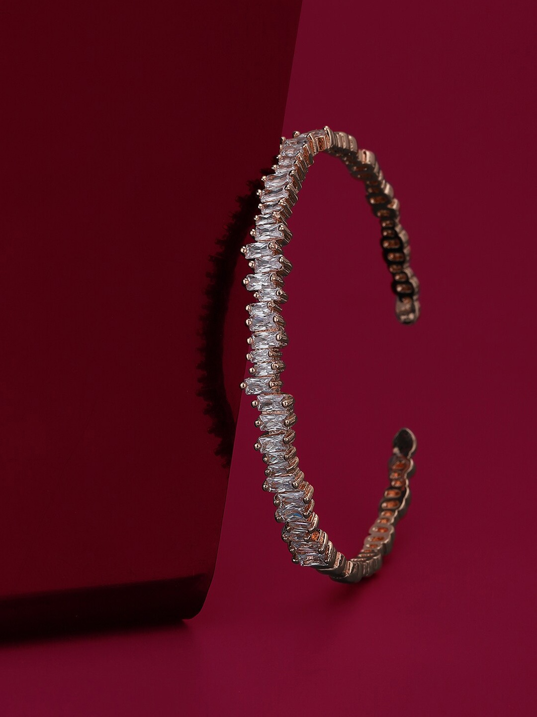 

Carlton London Women Cubic Zirconia Rose Gold-Plated Premium Cuff Bracelet