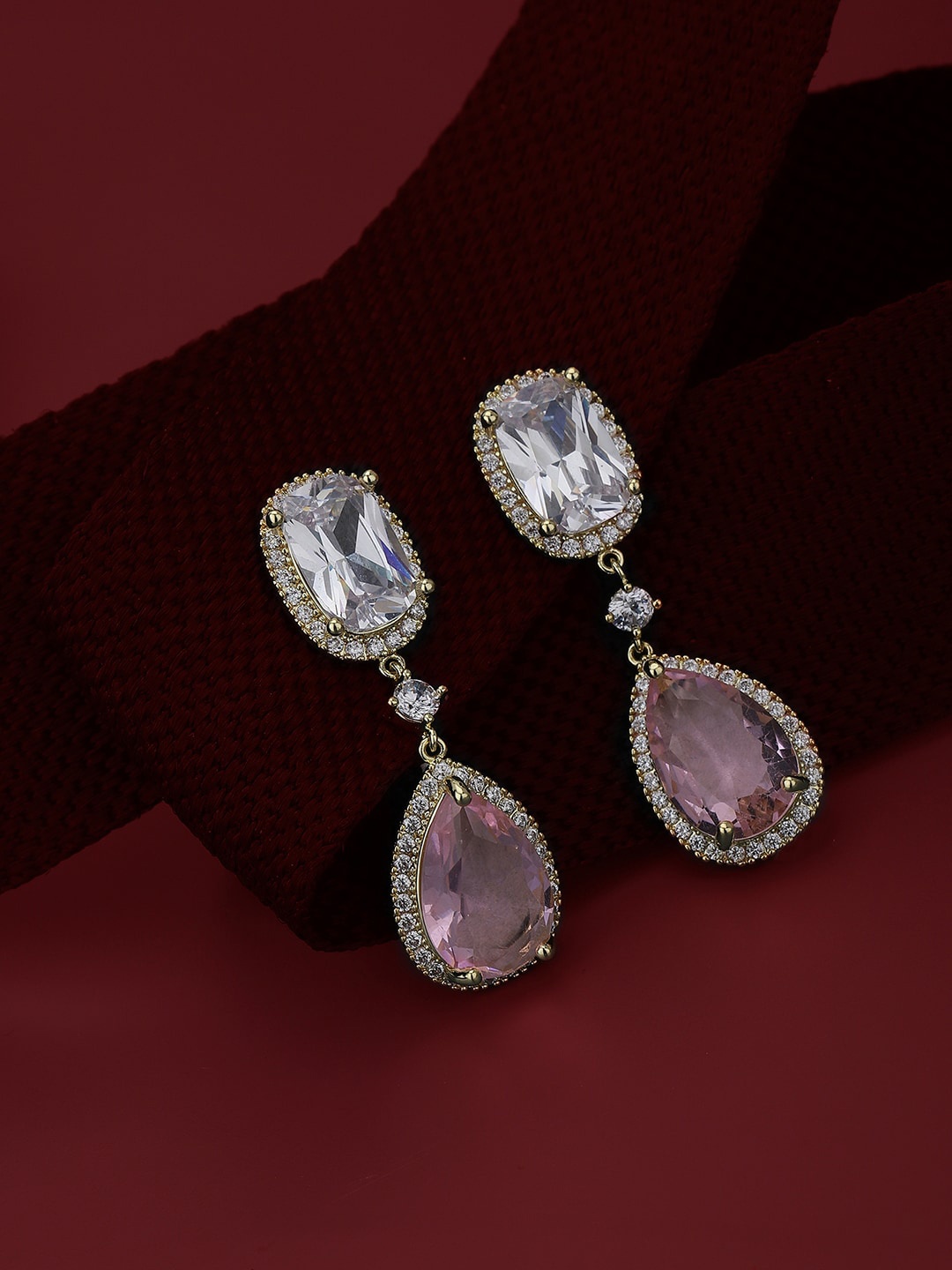 

Carlton London Gold-Plated Crystals Teardrop Shaped Premium Drop Earring, Pink
