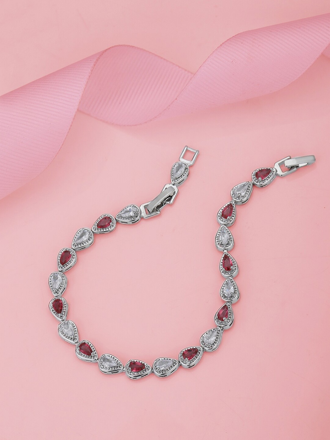 

Carlton London Women Cubic Zirconia Rhodium-Plated Premium Link Bracelet, Silver