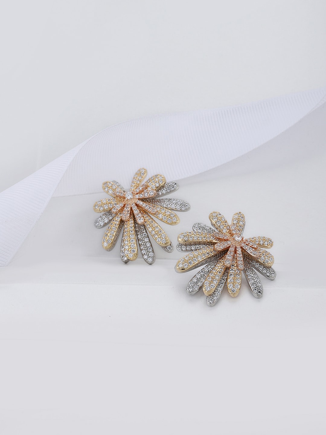 

Carlton London Gold-Plated Cubic Zirconia Floral Premium Studs Earrings, White