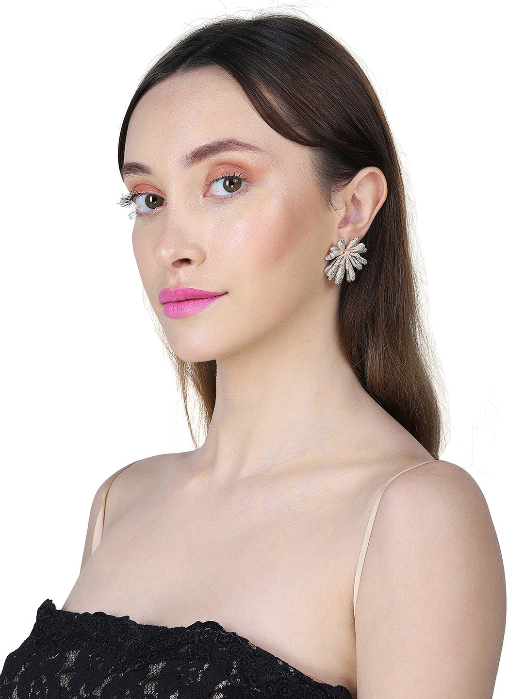 Carlton London Gold-Plated Cubic Zirconia Floral Premium Studs Earrings