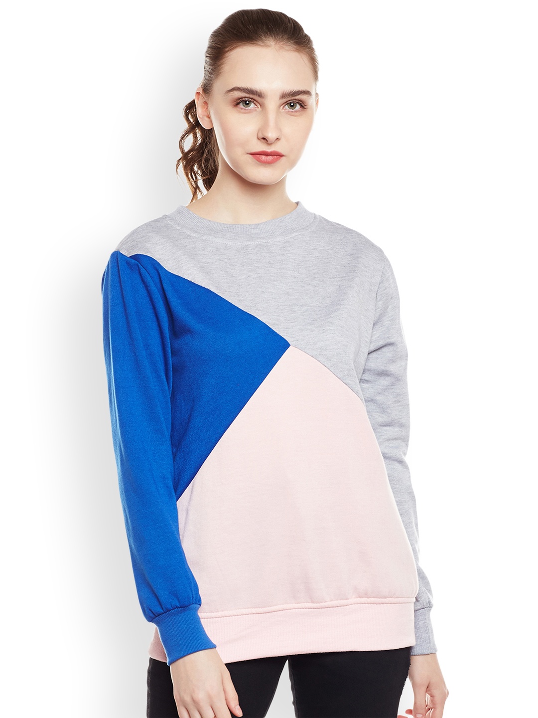 

Belle Fille Women Blue & Pink Colourblocked Sweatshirt