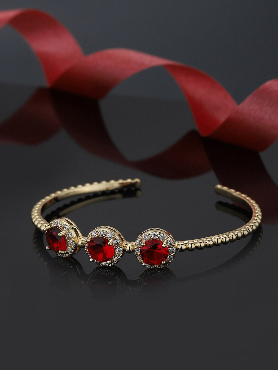 

Carlton London Women Cubic Zirconia Gold-Plated Premium Cuff Bracelet