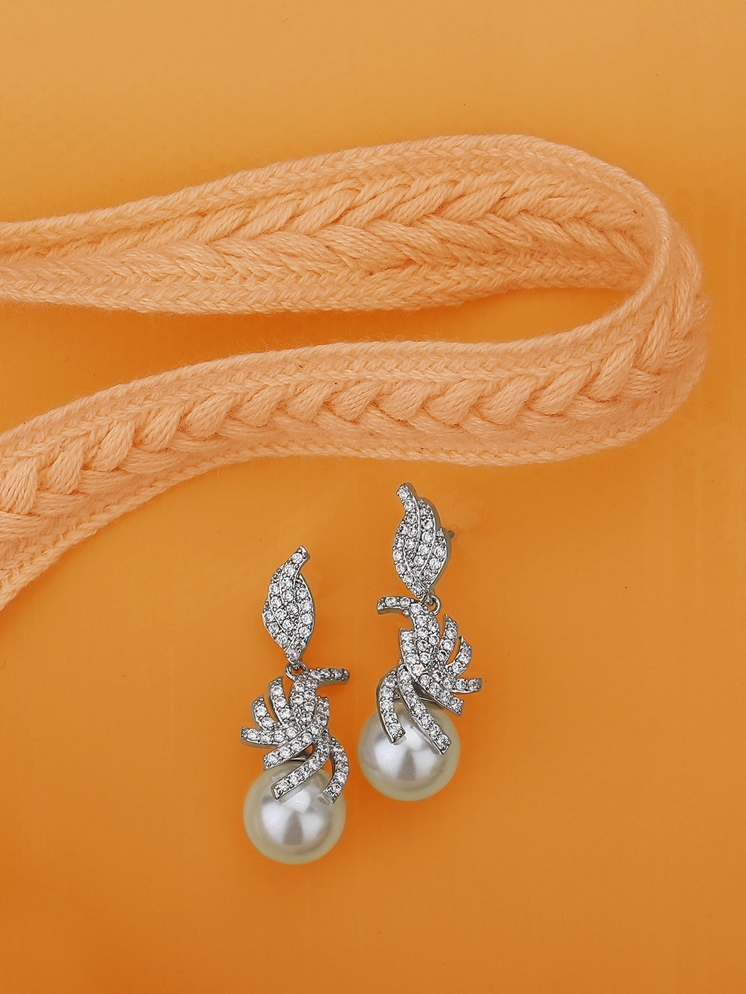 

Carlton London Rhodium-Plated Contemporary Premium Drop Earrings, White