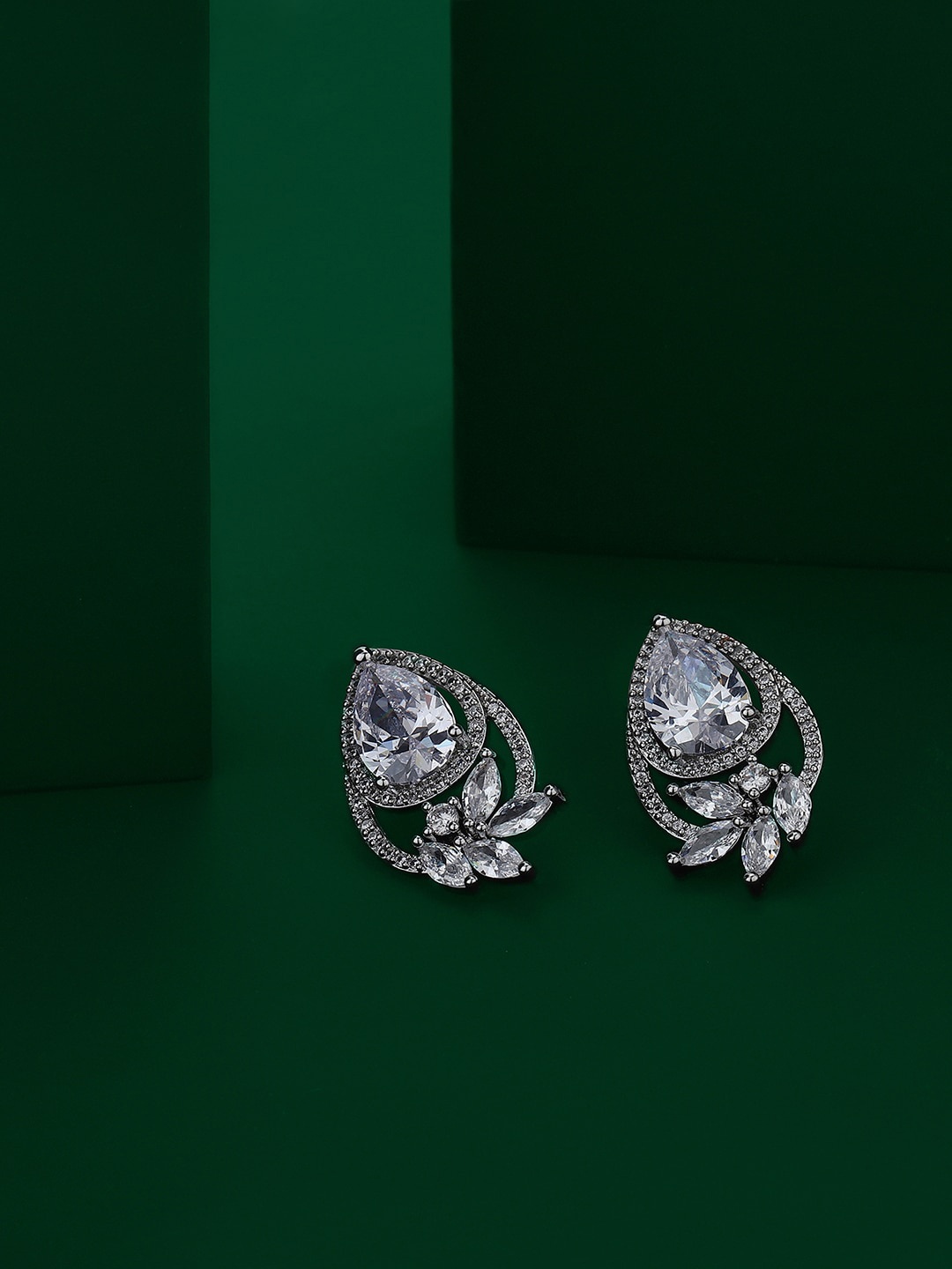 Carlton London Rhodium-Plated Teardrop Shaped Premium Studs, White