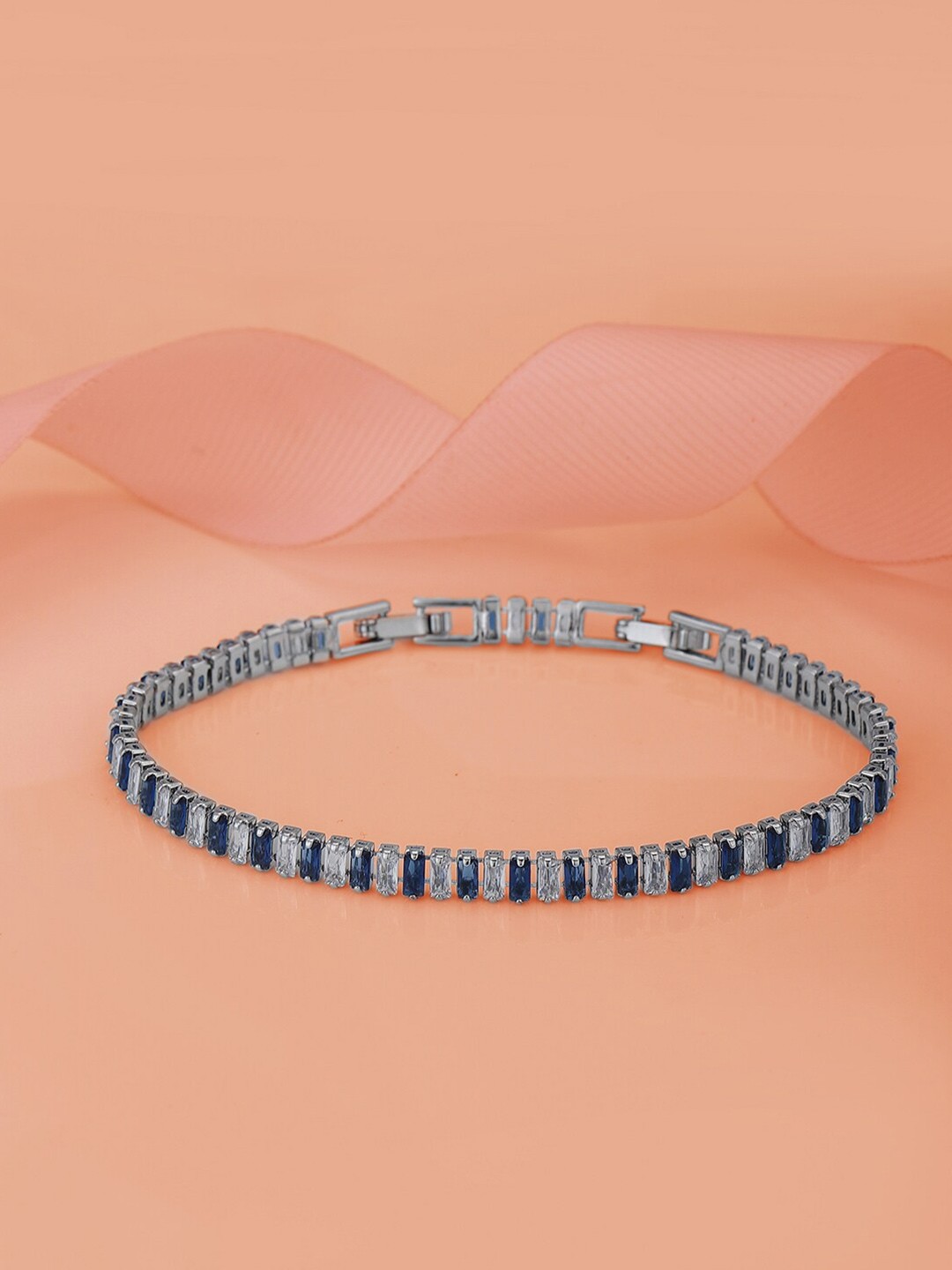 

Carlton London Women Rhodium-Plated Brass Cubic Zirconia Tennis Premium Link Bracelet, Blue