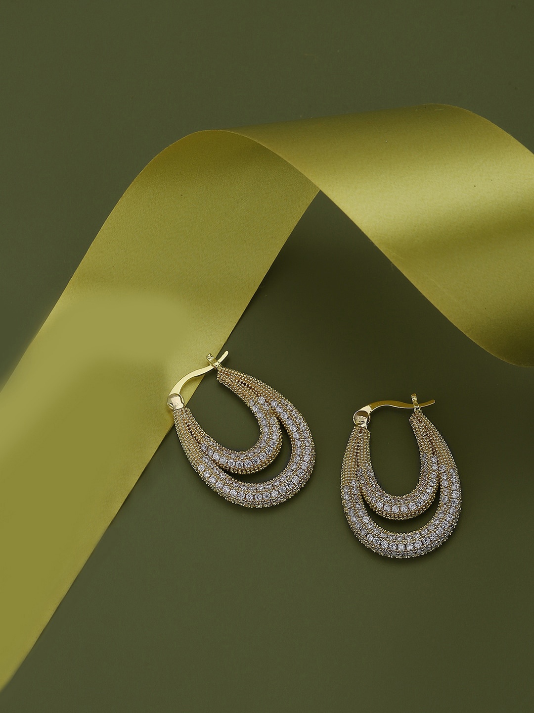

Carlton London Gold-Plated Oval Premium Hoop Earrings, White