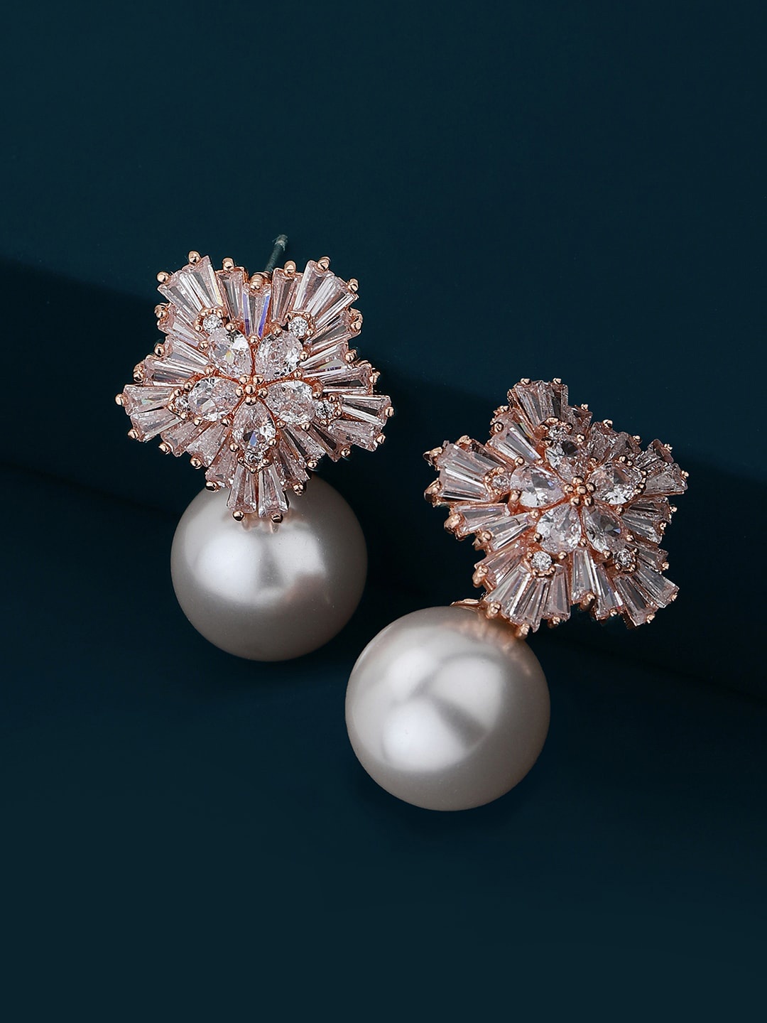 

Carlton London Rose Gold-Plated Floral Premium Drop Earrings, White