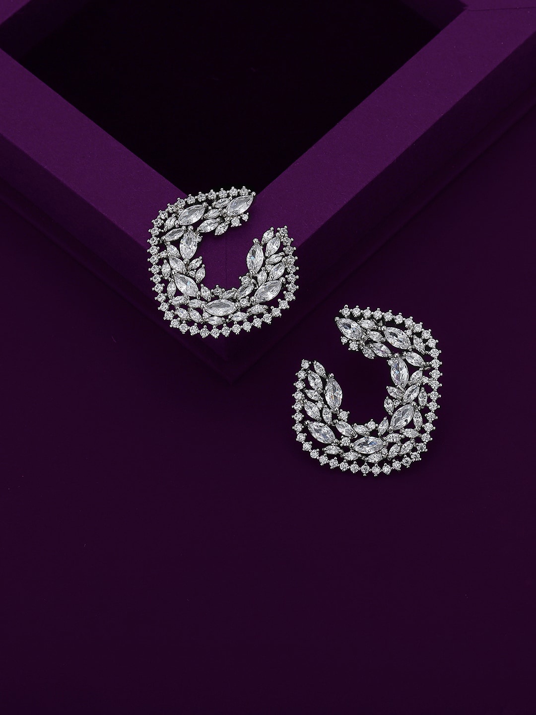 

Carlton London Rhodium-Plated Square Premium Half Hoop Earrings, White