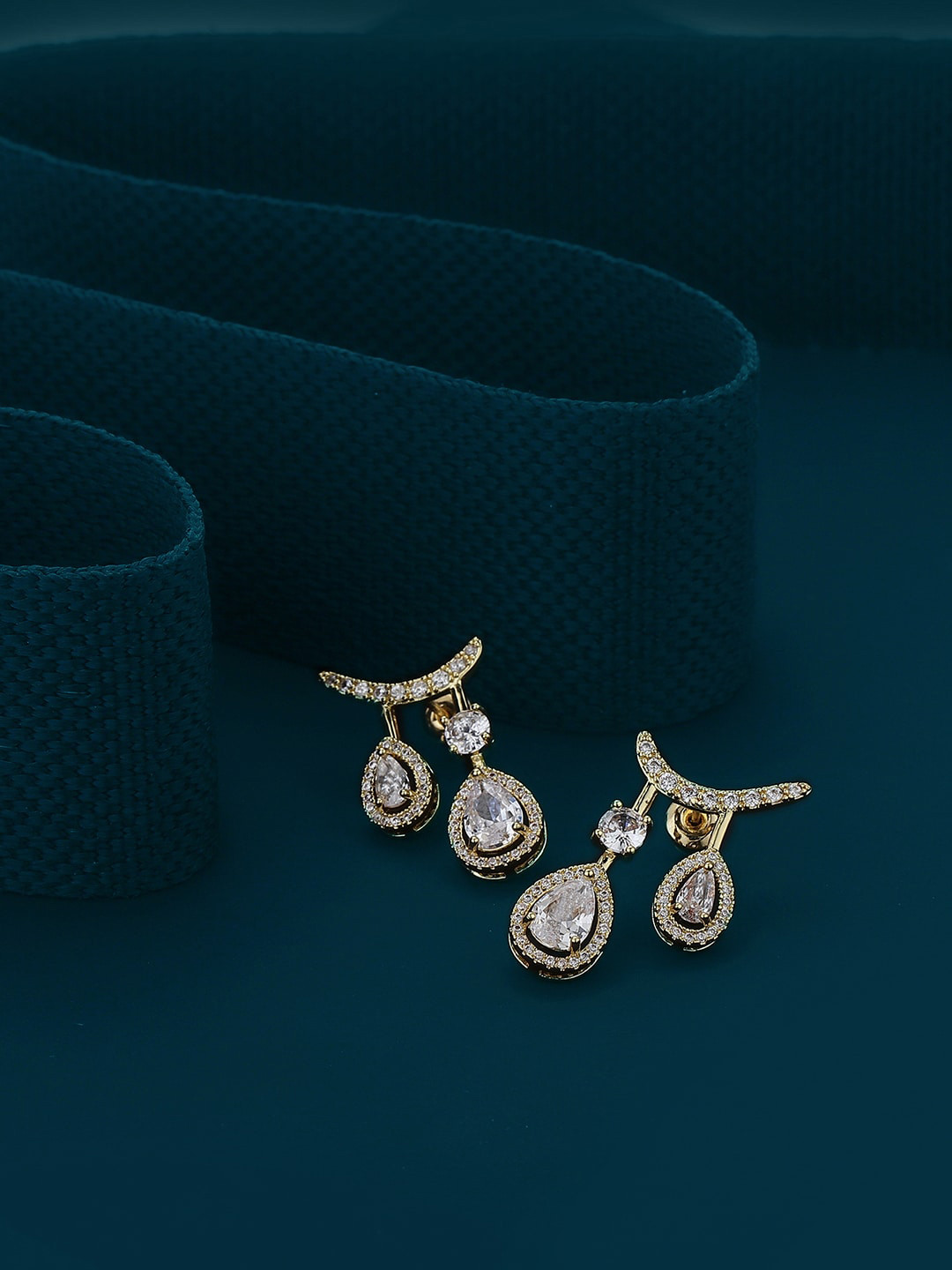 

Carlton London Gold-Plated Teardrop Shaped Premium Drop Earrings, White