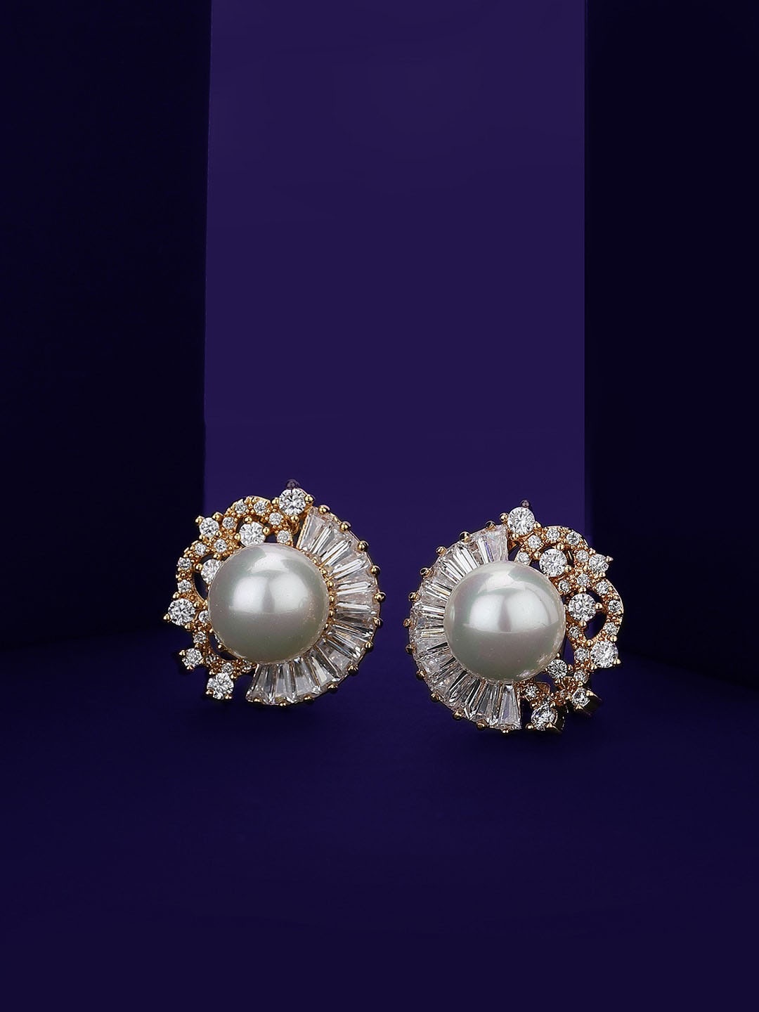 

Carlton London Rose Gold-Plated Circular Premium Studs, White