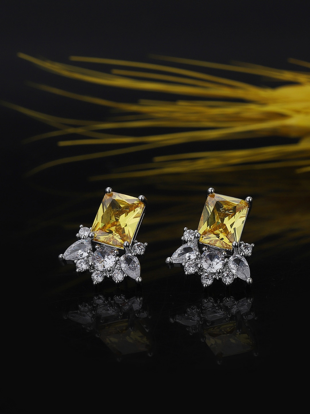 

Carlton London Rhodium-Plated Contemporary Premium Studs Earrings, Yellow