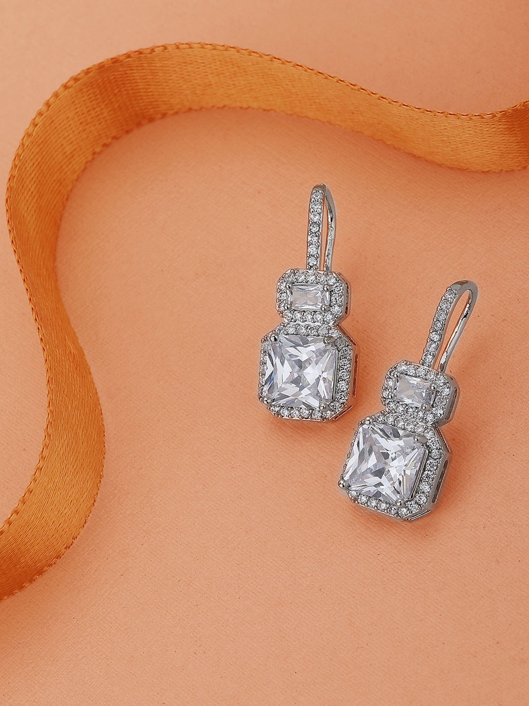 

Carlton London Rhodium-Plated Square Premium Drop Earrings, White
