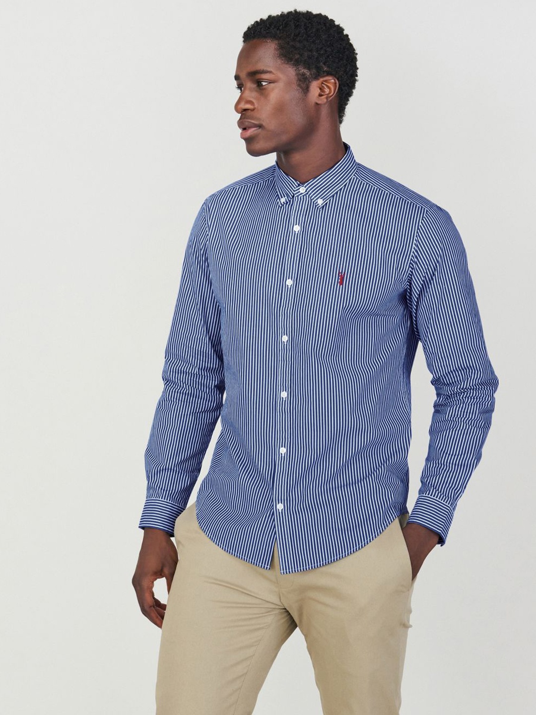 

NEXT Teen Boys Pinstripes Striped Pure Cotton Casual Shirt, Blue